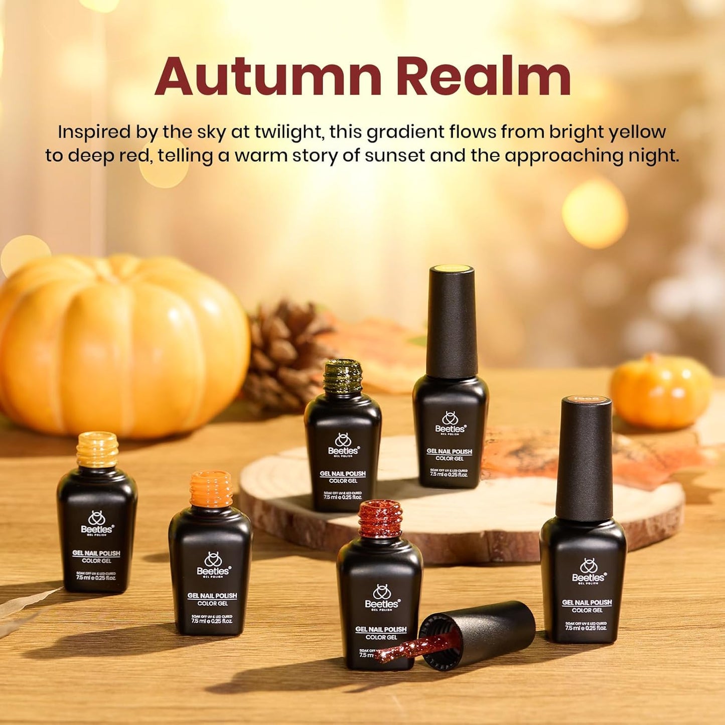 Beetles 6-Pack Fall Gel Nail Polish Set - Brown, Green, Yellow, Burgundy & Glitter - Soak Off UV/LED Manicure Gift for Women