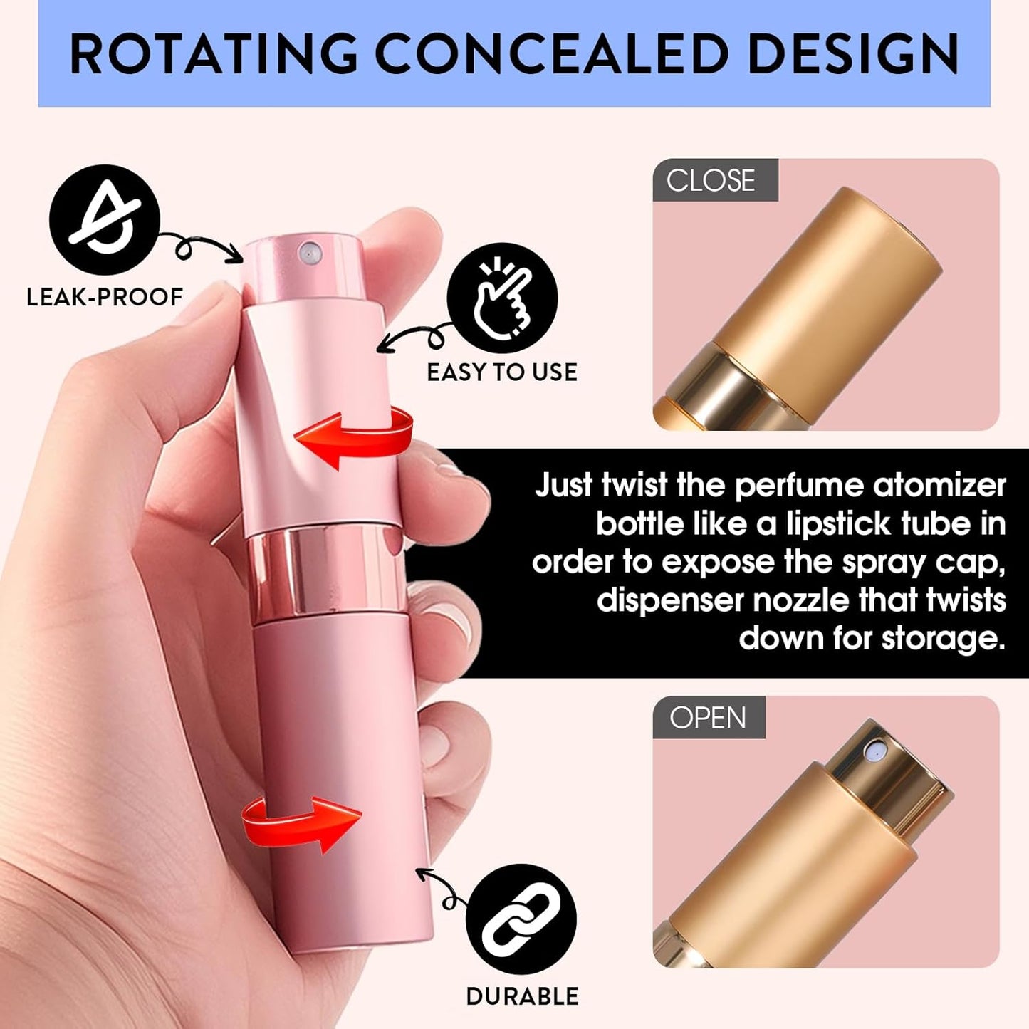 8ML Perfume Atomizer Spray Bottle - 6 Pack Travel Refillable Mini Cologne Dispenser