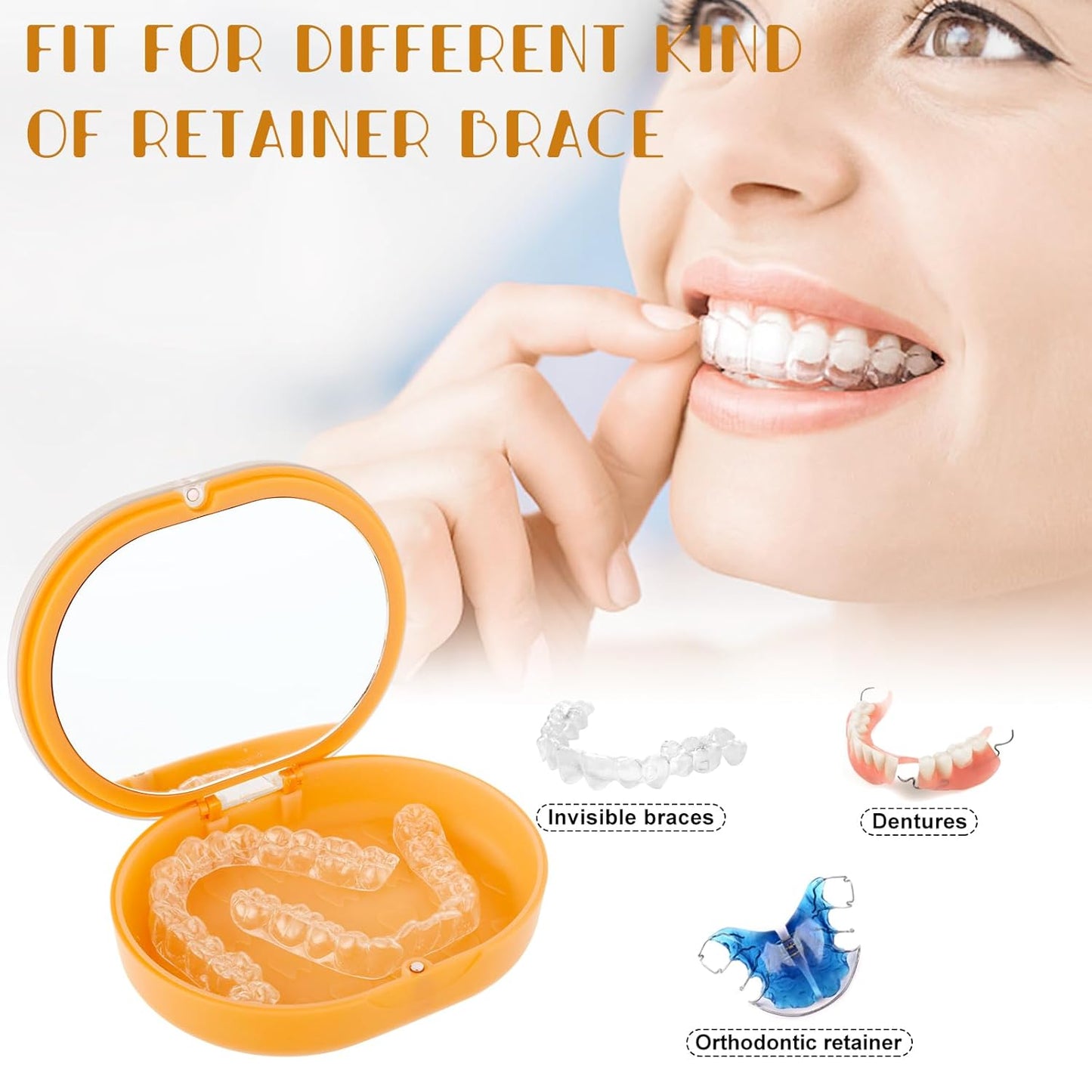 Orthodontic Retainer Storage Case with Cleaning Brush, Mirror & Chewing Tool - Double Layer Design