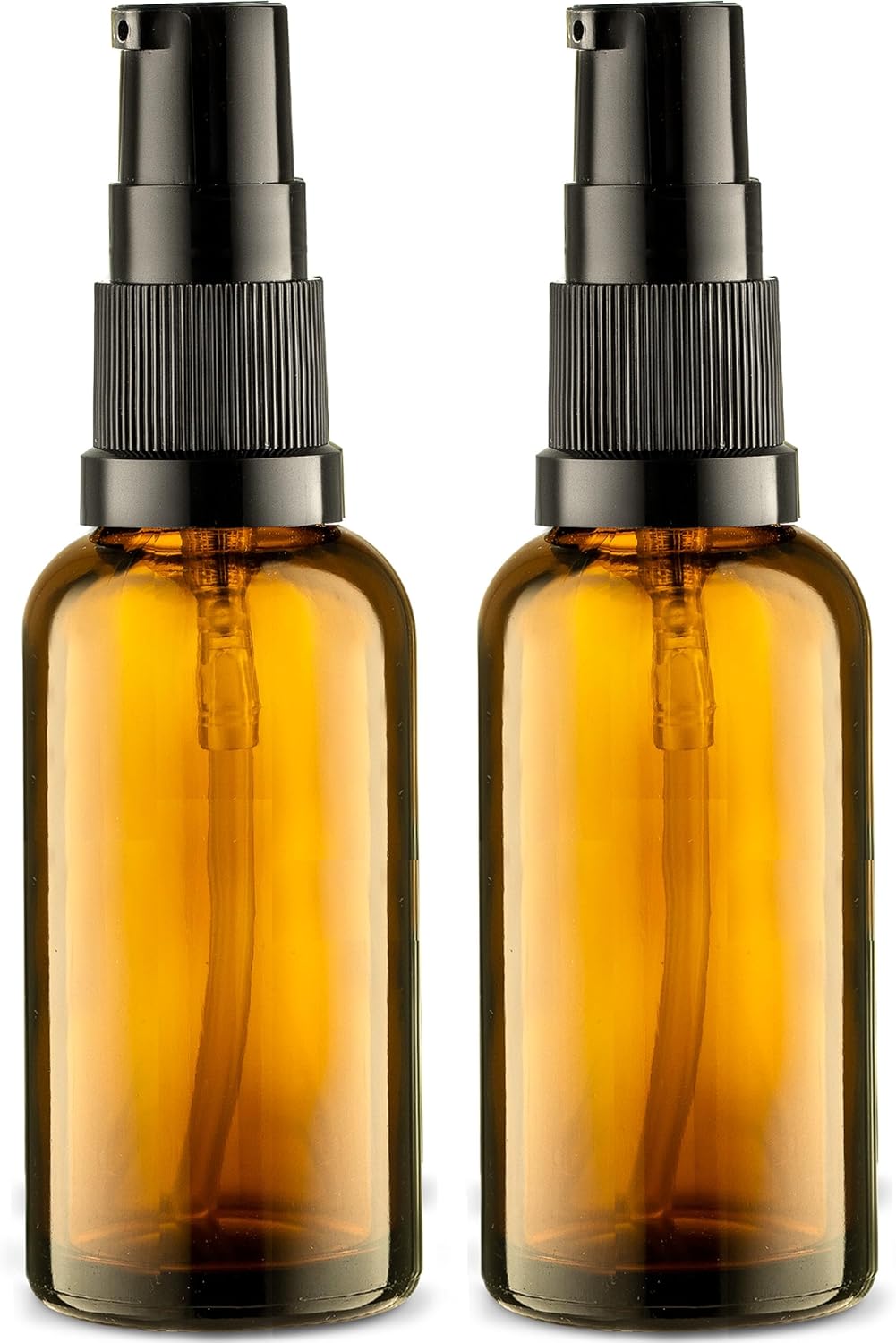 30ml Amber Glass Pump Bottles - 3 Pack Refillable Containers for Lotion & Essential Oils