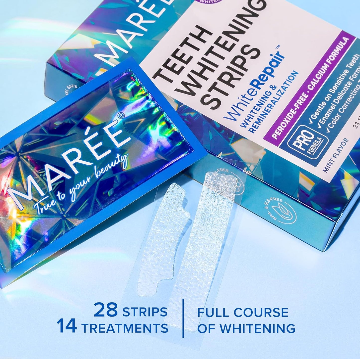 Teeth Whitening Strips with Mint Flavor - Gentle Calcium Formula for Sensitive Teeth - 28 Pack