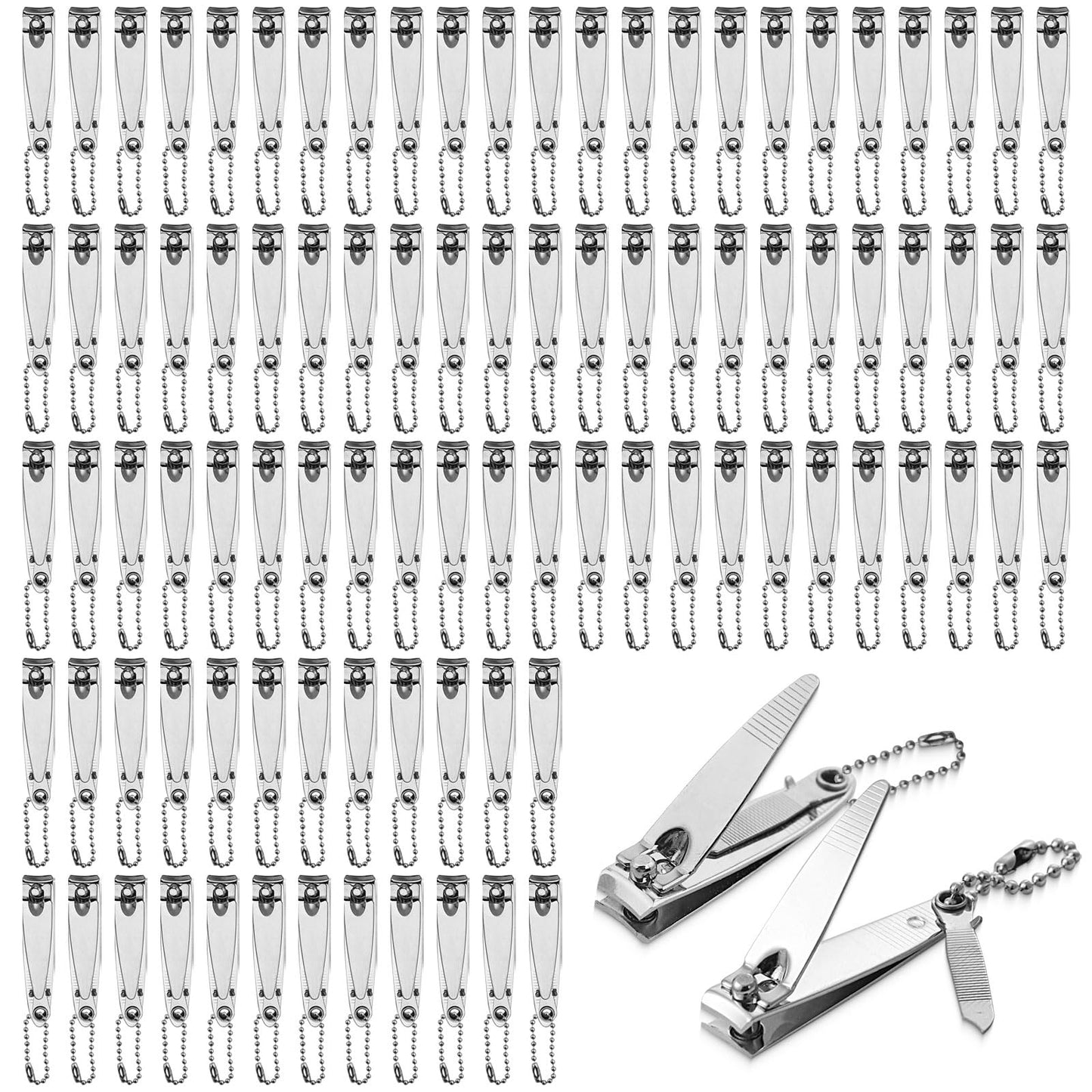 Individually Wrapped Nail Clippers in Bulk Stainless Steel Fingernail Clippers Bulk, Sturdy Thick Toenail Clippers Mini Men Women Nail Tip Cutter Trimmer for Homeless, Travel, Hotel (2 inch 100Count)
