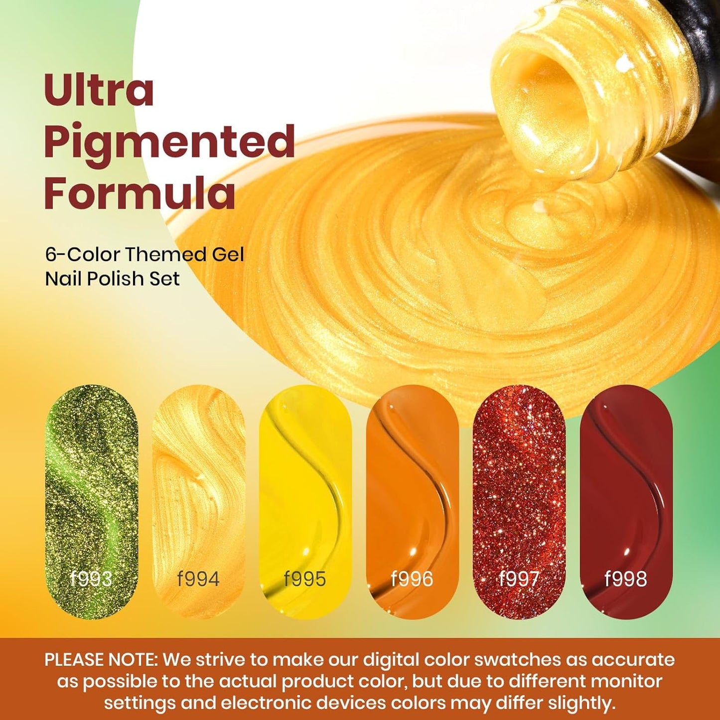 Beetles 6-Pack Fall Gel Nail Polish Set - Brown, Green, Yellow, Burgundy & Glitter - Soak Off UV/LED Manicure Gift for Women