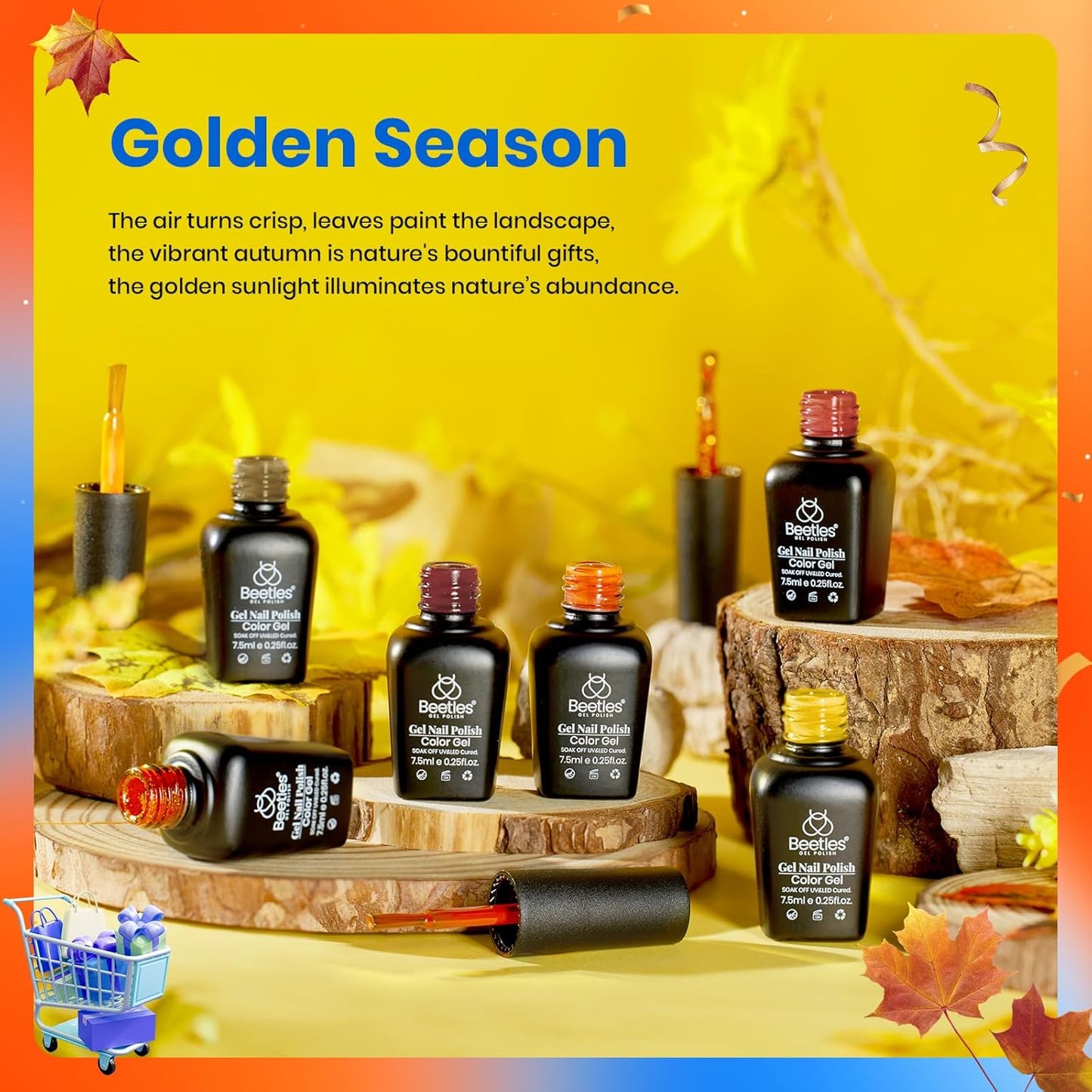 Beetles 6-Pack Fall Gel Nail Polish Set - Brown, Green, Yellow, Burgundy & Glitter - Soak Off UV/LED Manicure Gift for Women