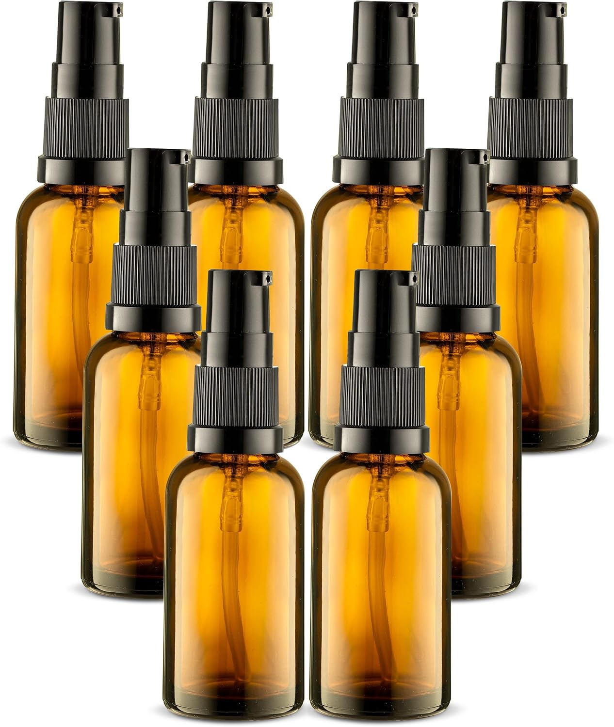 30ml Amber Glass Pump Bottles - 3 Pack Refillable Containers for Lotion & Essential Oils
