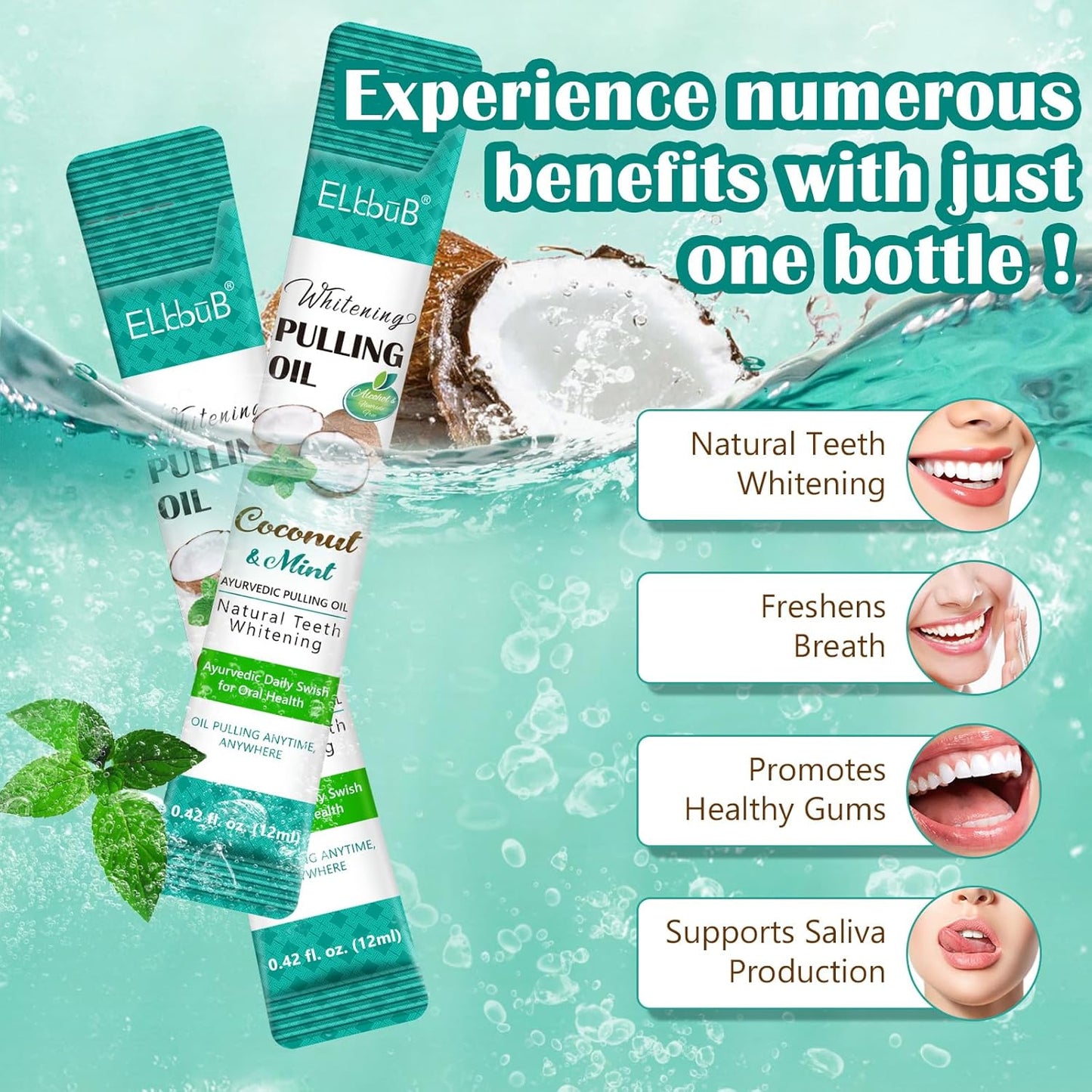 Ayurvedic Coconut Oil Pulling Mouthwash with Mint & Tongue Scraper - 8 Fl. Oz for Fresh Breath & Healthy Gums