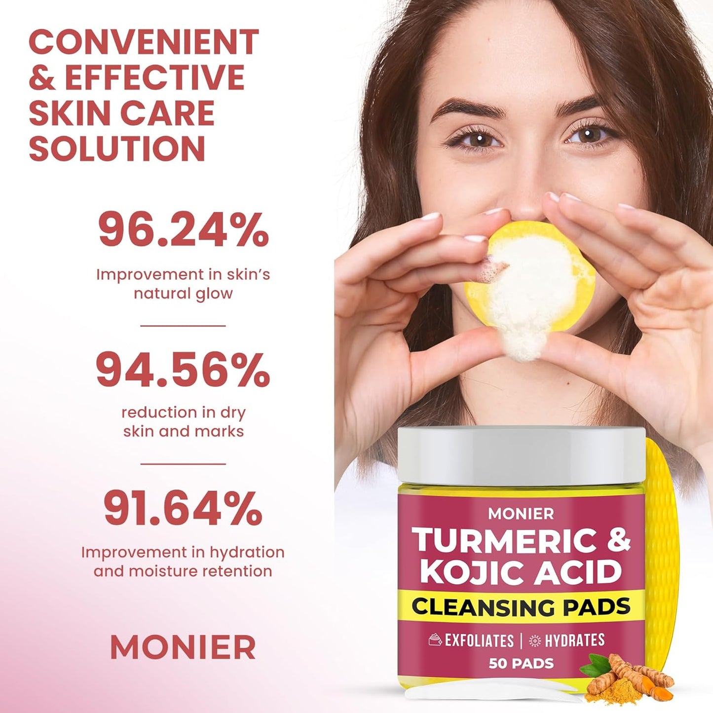 Turmeric & Kojic Acid Cleansing Pads for Dark Spots - Hydrating & Plumping - 50 Pads