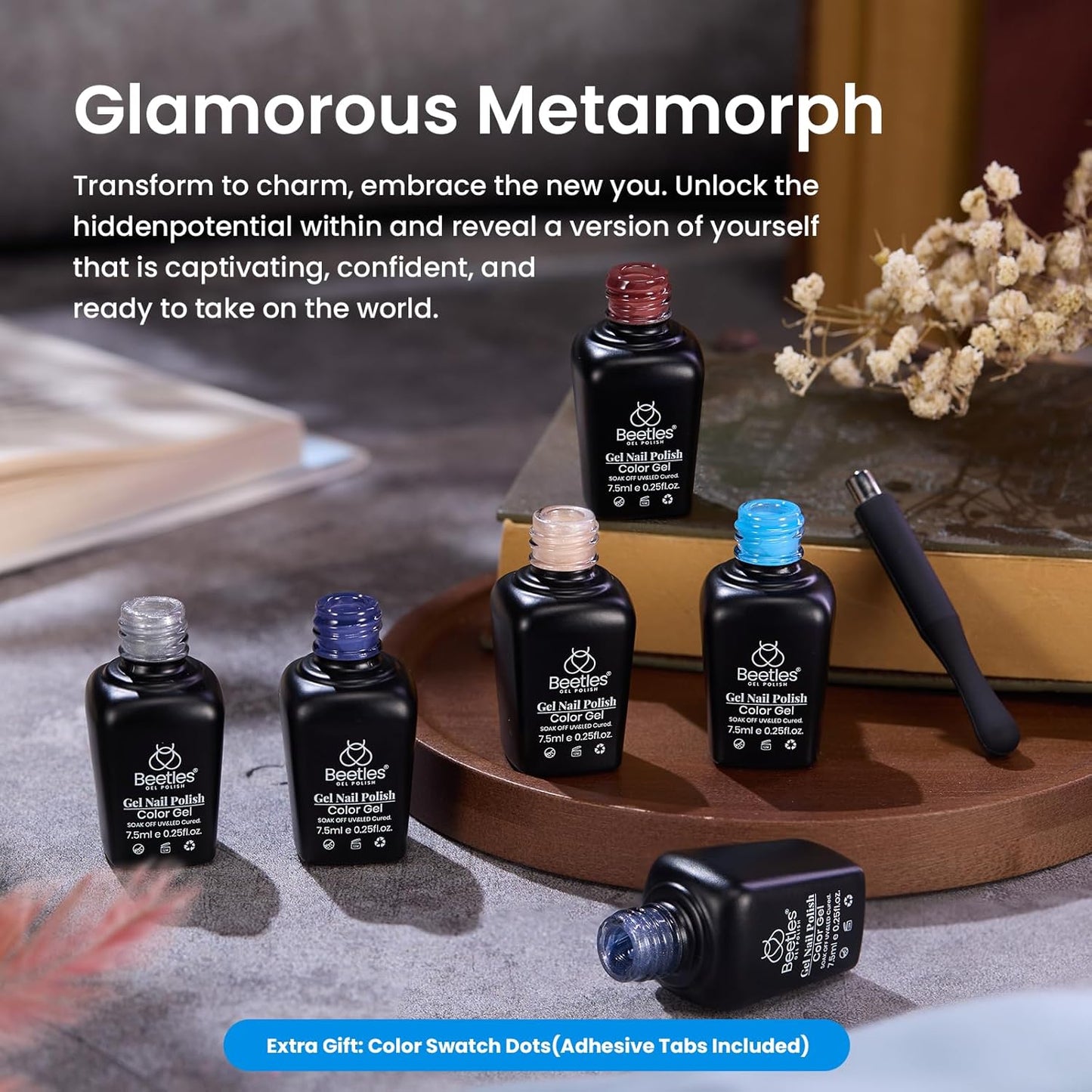 Beetles 6-Pack Fall Gel Nail Polish Set - Brown, Green, Yellow, Burgundy & Glitter - Soak Off UV/LED Manicure Gift for Women