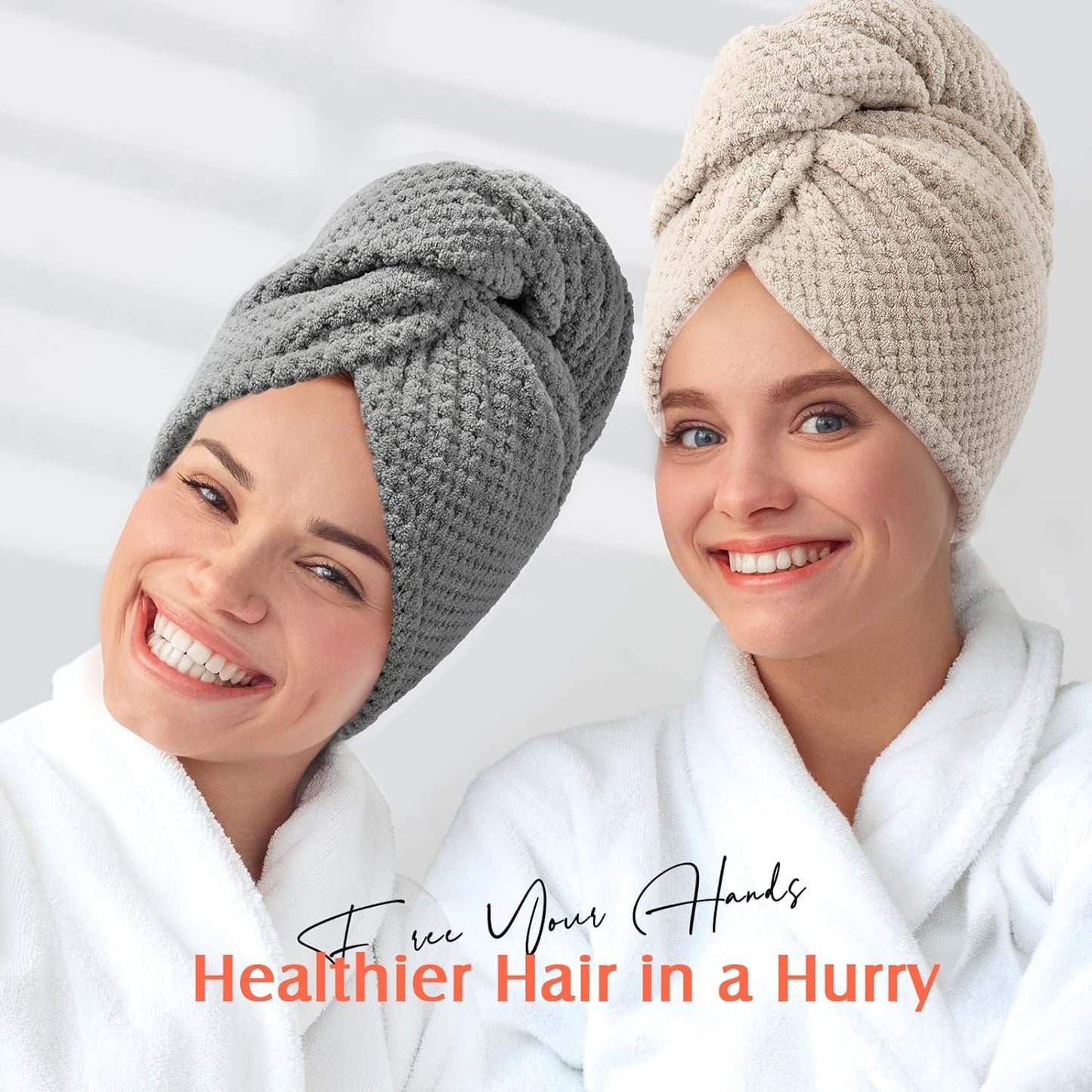 Super Absorbent Microfiber Hair Towel Wraps for Women - 2 Pack Quick Dry Turbans