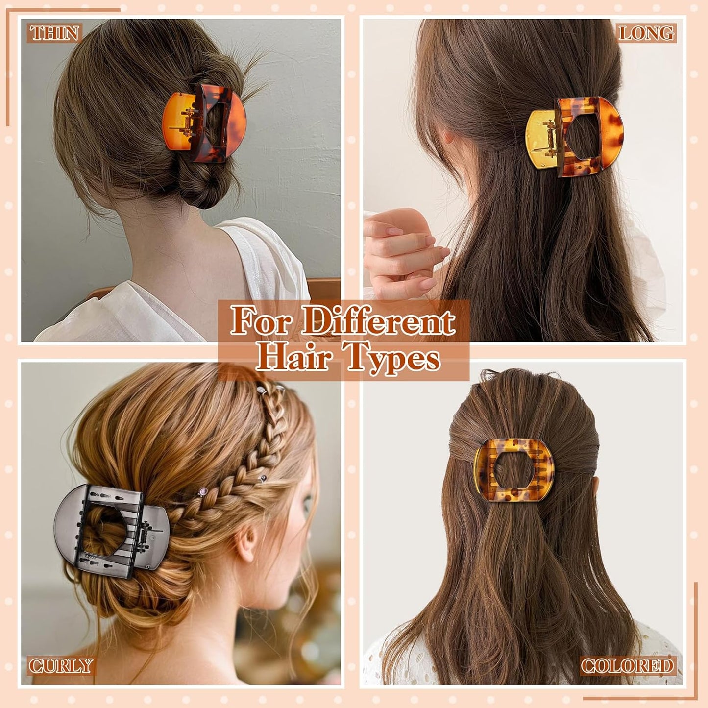 Large Tortoiseshell French Claw Clips - 6 Pack Strong Hold Hair Accessories for Women & Girls