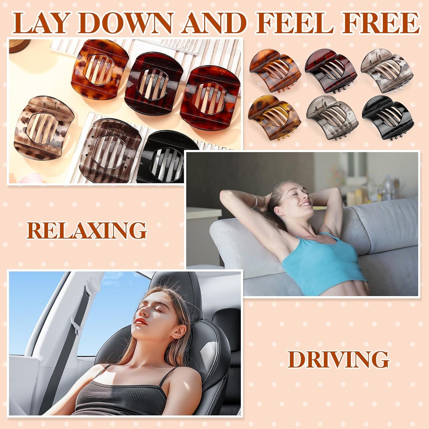 Large Tortoiseshell French Claw Clips - 6 Pack Strong Hold Hair Accessories for Women & Girls