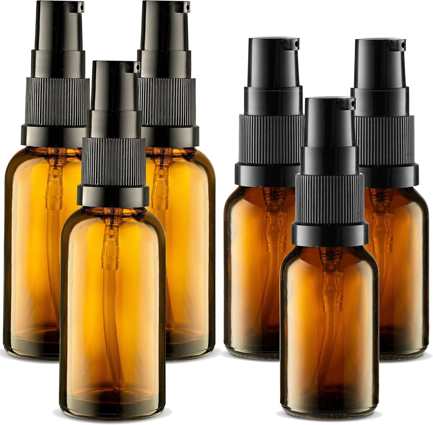 30ml Amber Glass Pump Bottles - 3 Pack Refillable Containers for Lotion & Essential Oils