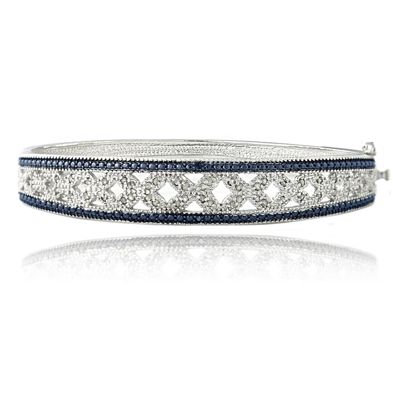 50 Carat Blue and White Diamond Flower Bangle Bracelet for Women