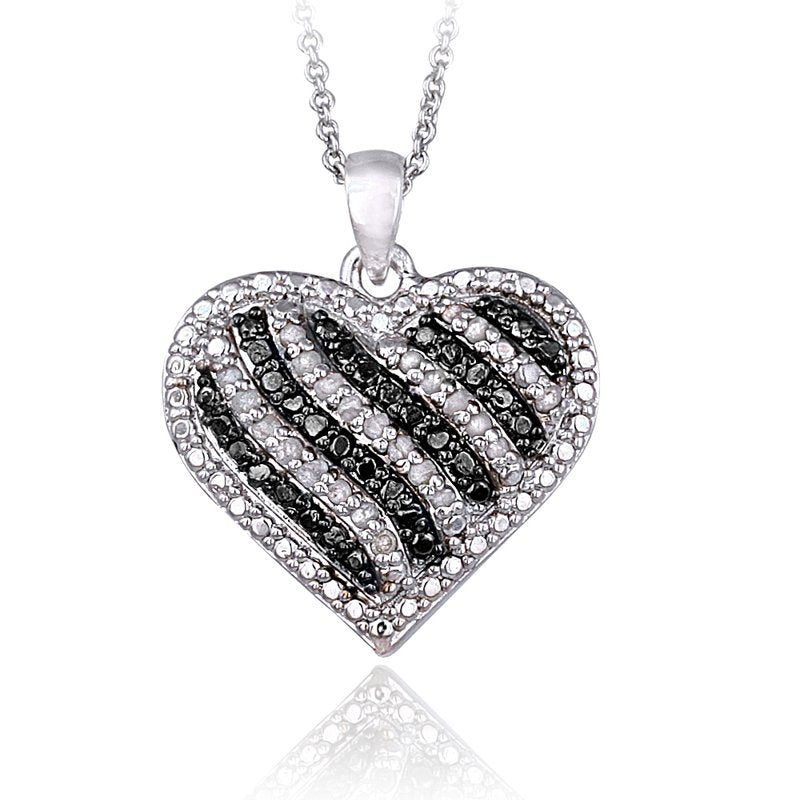 Black & White Diamond Heart Pendant Necklace - 0.50ct Charm