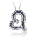 50ct Blue & White Diamond Floating Heart Pendant Necklace - Adjustable Chain