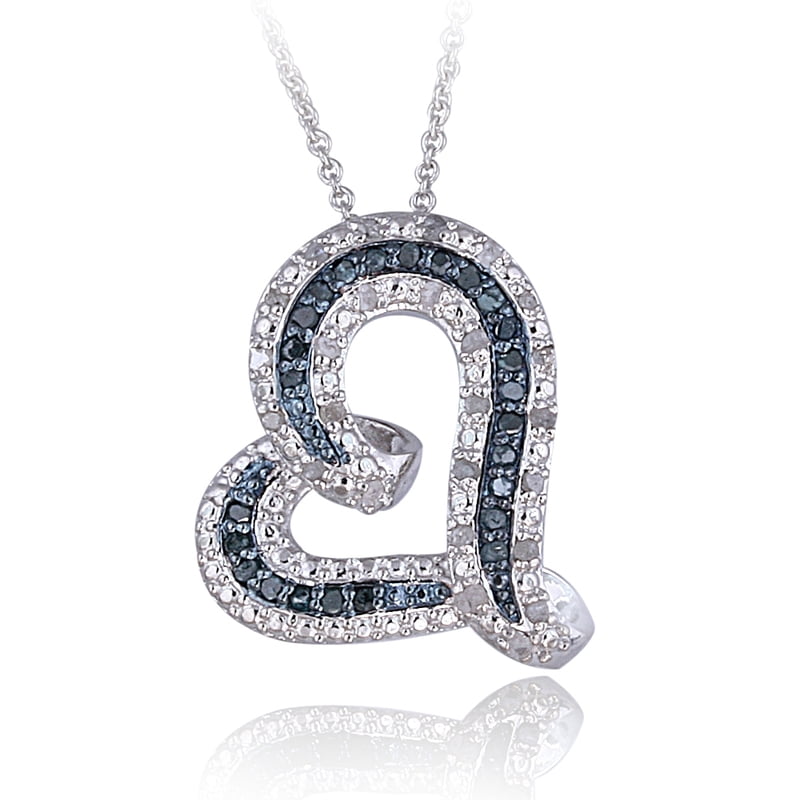 50ct Blue & White Diamond Floating Heart Pendant Necklace - Adjustable Chain