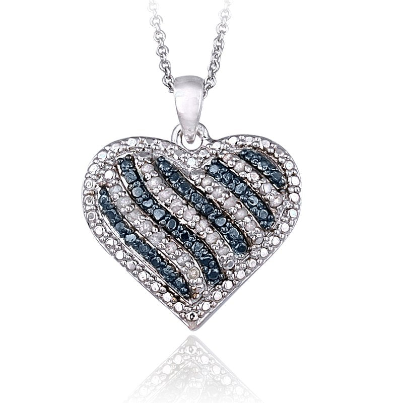Blue & White Diamond Heart Pendant Necklace - 0.50ct Sterling Silver