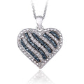 Blue & White Diamond Heart Pendant Necklace - 0.50ct Sterling Silver