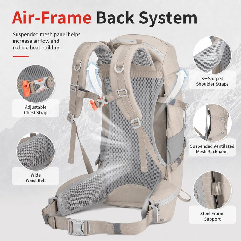 JIDIZHE 32L Hiking Backpack with Internal Frame & Rain Cover - Gray005