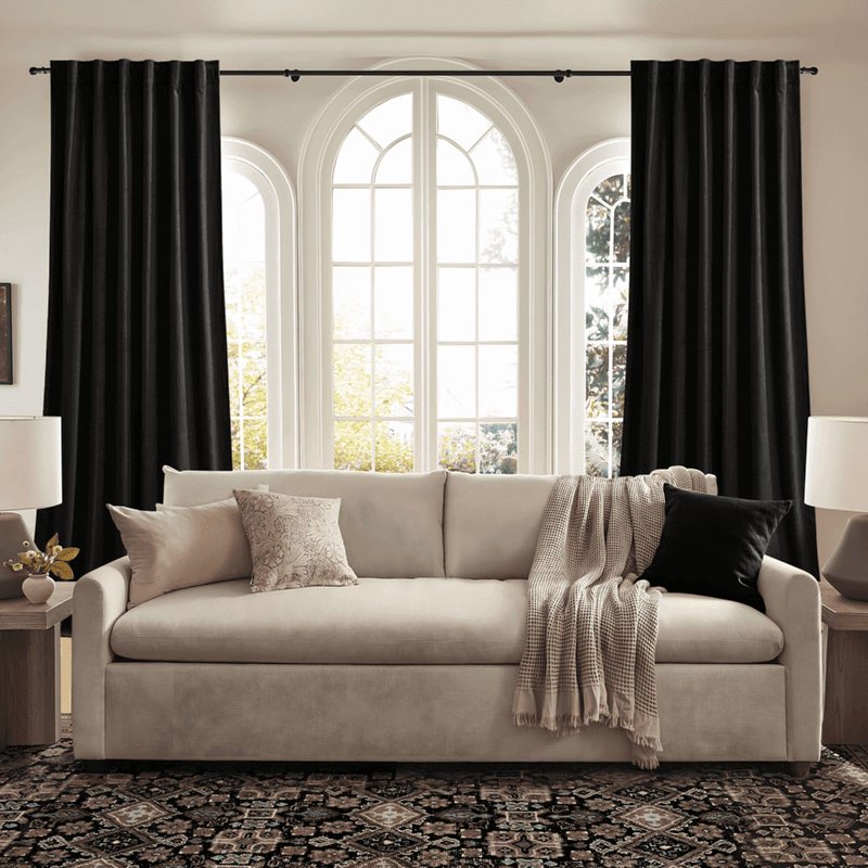 Black Velvet Curtains for Living Room - Thermal Insulated Light Blocking Drapes 52x96