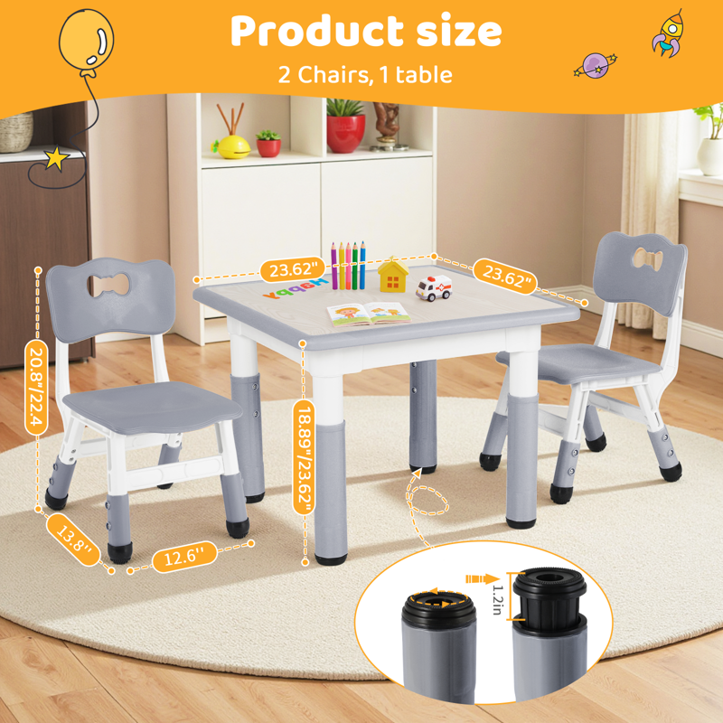 Kids Adjustable Activity Table and Chair Set with Graffiti Desktop - Safe Toddler Furniture for Daycare & Home