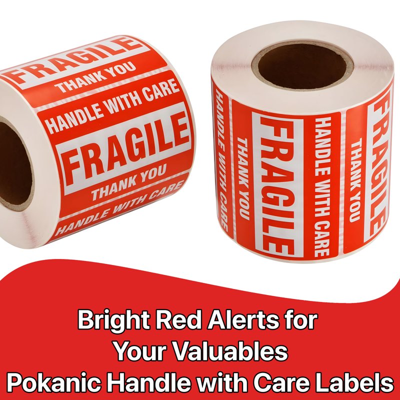 Fragile Handle with Care Shipping Labels - Red 2x3 Inch, 500 Stickers
