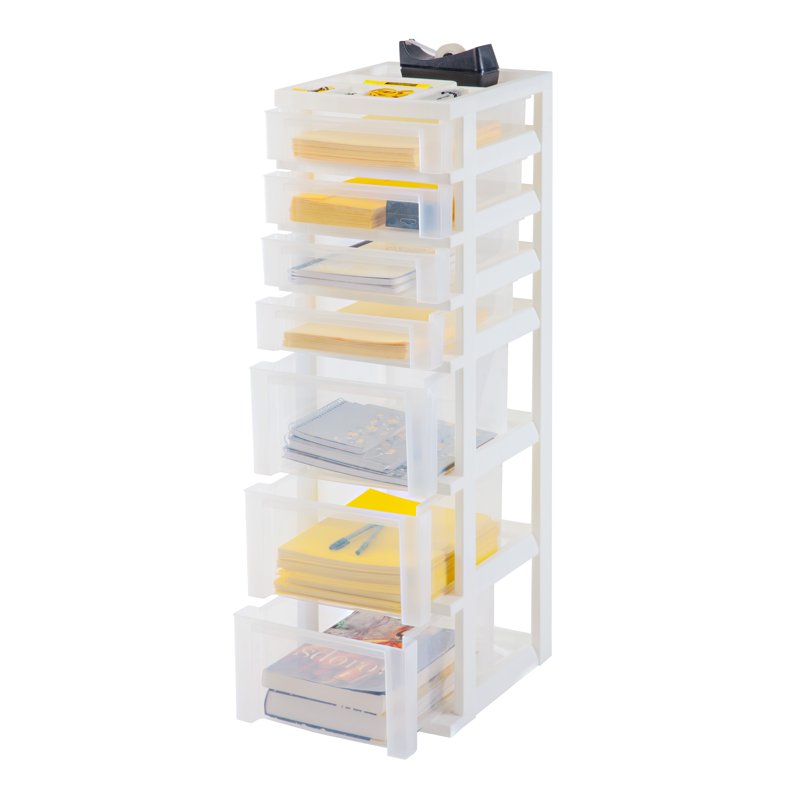 Plastic Storage Rolling Cart with 7 Drawers, White Office Organizer