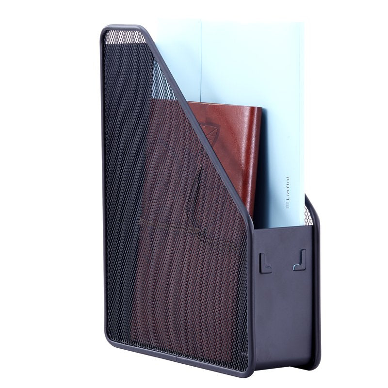 Mesh Magazine File Holder - Steel Organizer for Desk or Shelf, Black