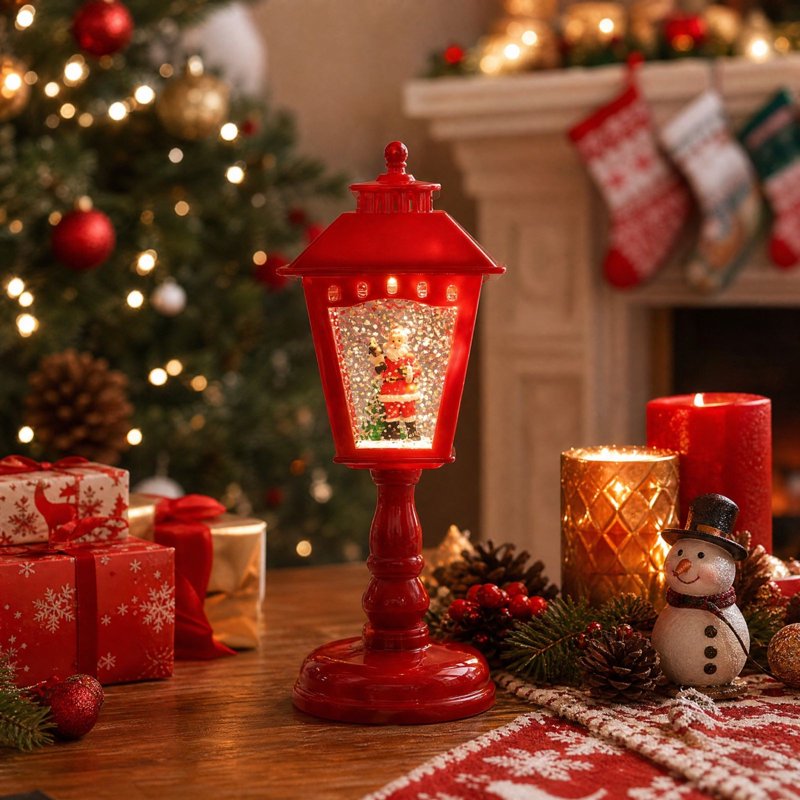 Christmas Snow Globe Lamp with Snowfall Light and Warm LED Night Light
