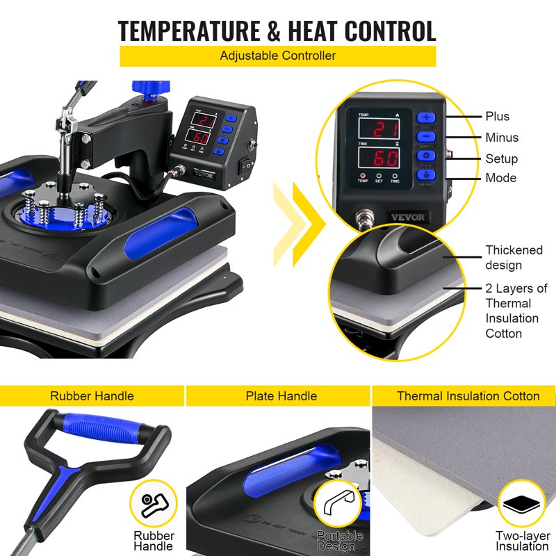 8-in-1 Commercial Heat Press Machine 15x15 Inch Sublimation T-Shirt Mug Cap