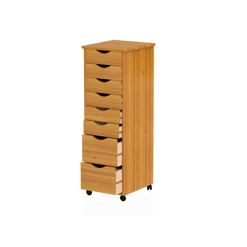 Solid Wood Utility Cart with 6+2 Drawers, Mobility & Deep Storage