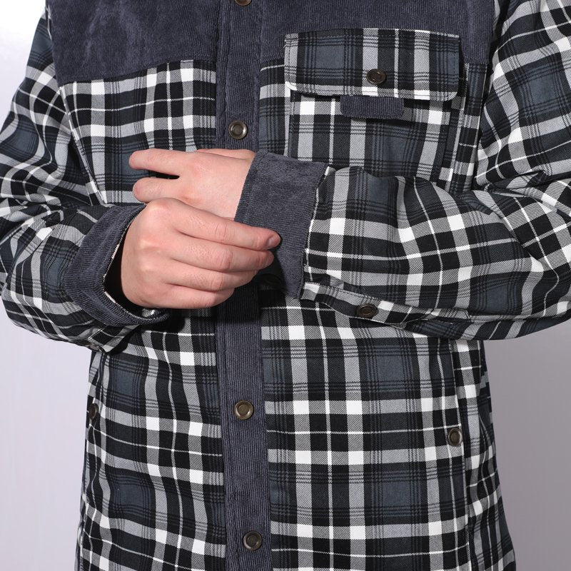 Men's Flannel Jacket Sherpa Lined Shirt Coat with Pockets - Gray, S