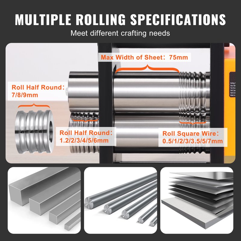 Jewelry Rolling Mill 75mm 3-in-1 Metal Crafting Tool for Gold Silver