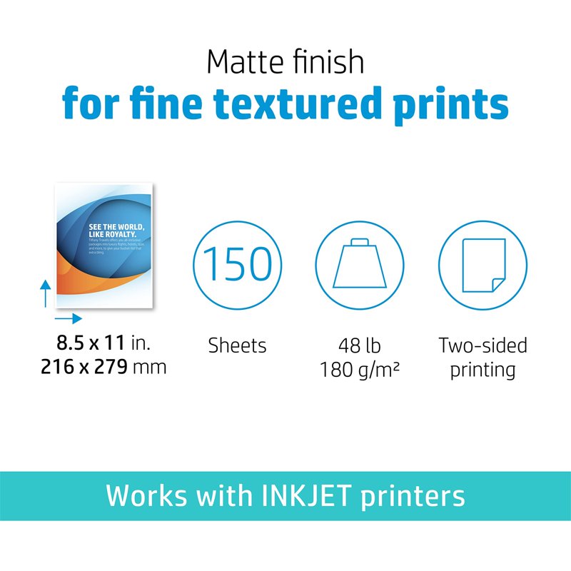 HP 8.5x11-Inch Double Sided Inkjet Brochure Paper 180 GSM Matte 150 Sheets