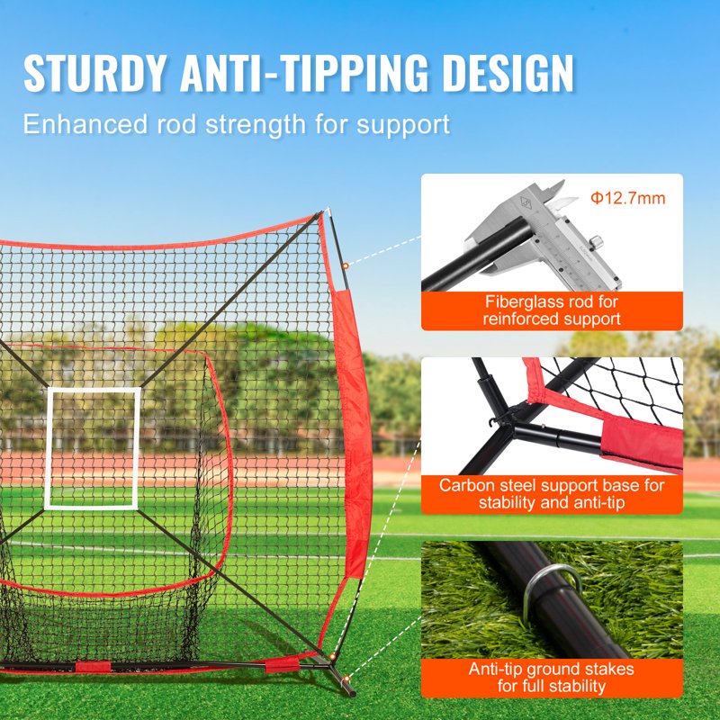 7x7 ft Baseball Softball Practice Net with Batting Tee & Carry Bag