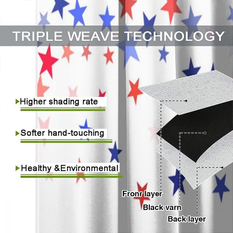Independence Day Blackout Curtains - 4th of July Stars Window Drapes, Multiple Sizes