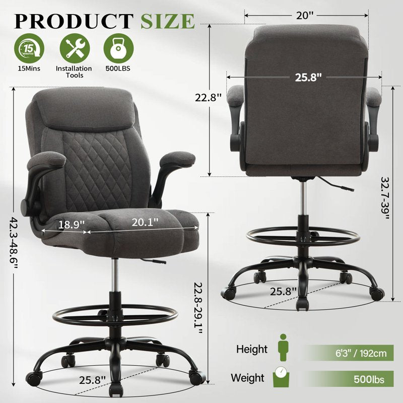 Tall Office Chair for Standing Desks Ergonomic Adjustable High Back Chair with Flip-Up Armrest