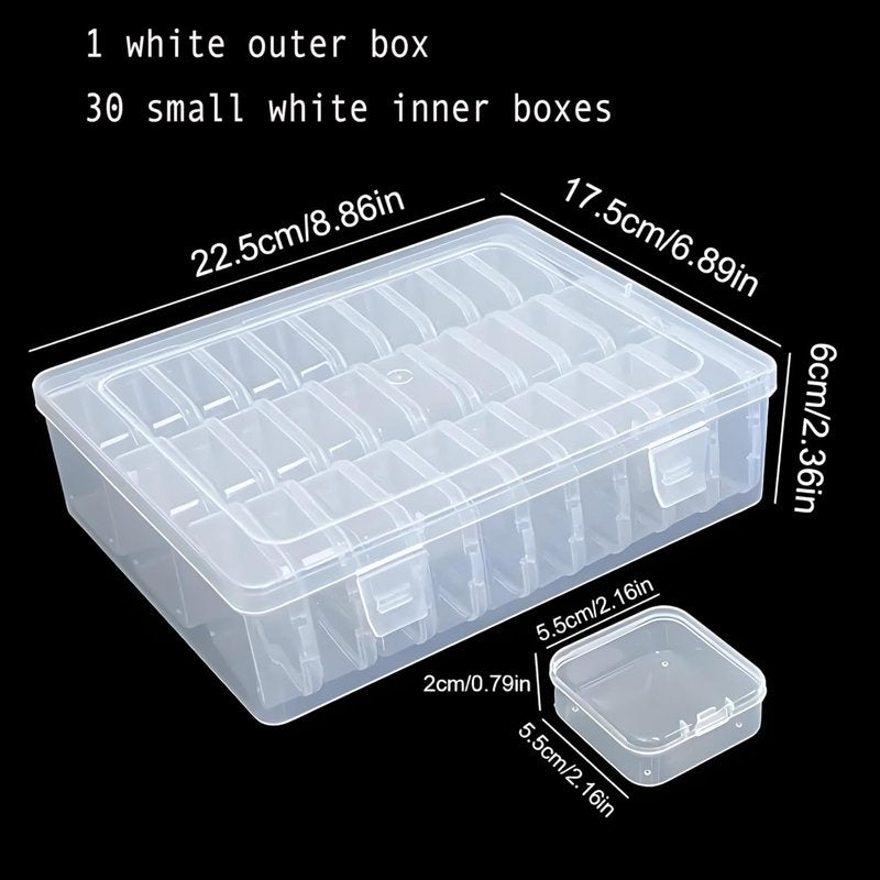 30-Piece Bead Storage Organizer Kit with Clear Plastic Containers and Hinged Lid