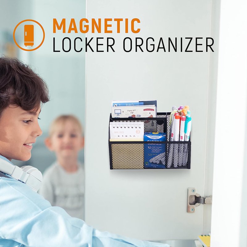 Magnetic Mesh Wall Mount Pencil Holder Organizer - Space Saving Office & Locker Storage