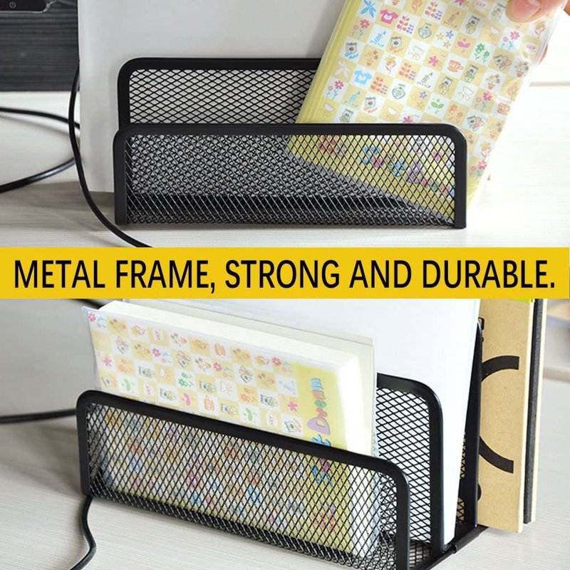 Desktop File Organizer with 3 Compartments - Small Metal Mail Holder for Letters and Documents