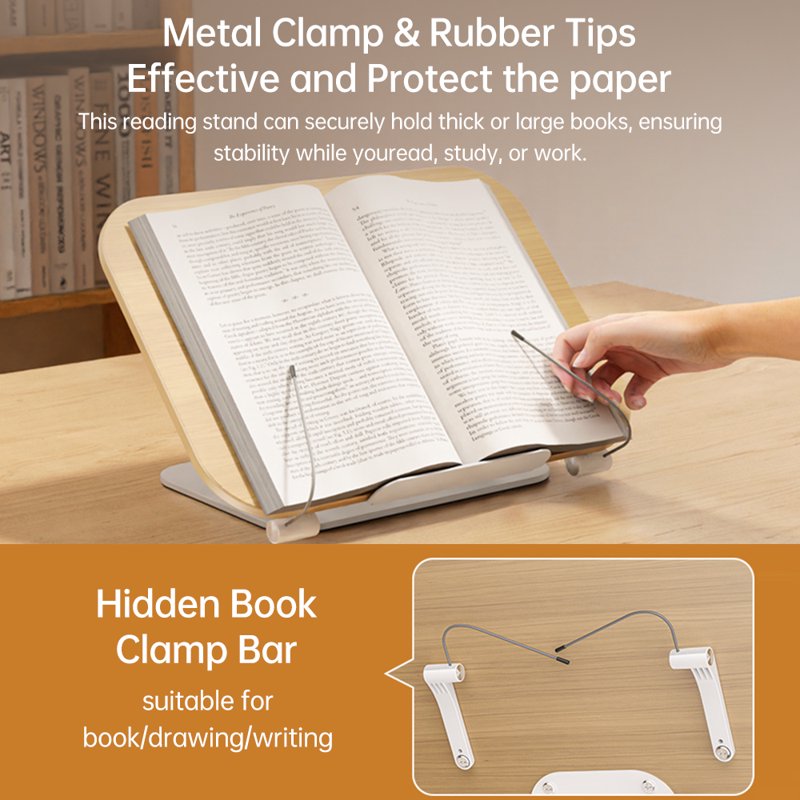 Adjustable Book Stand with 360° Rotating Base – Laptop & Recipe Holder, Foldable Desk Riser