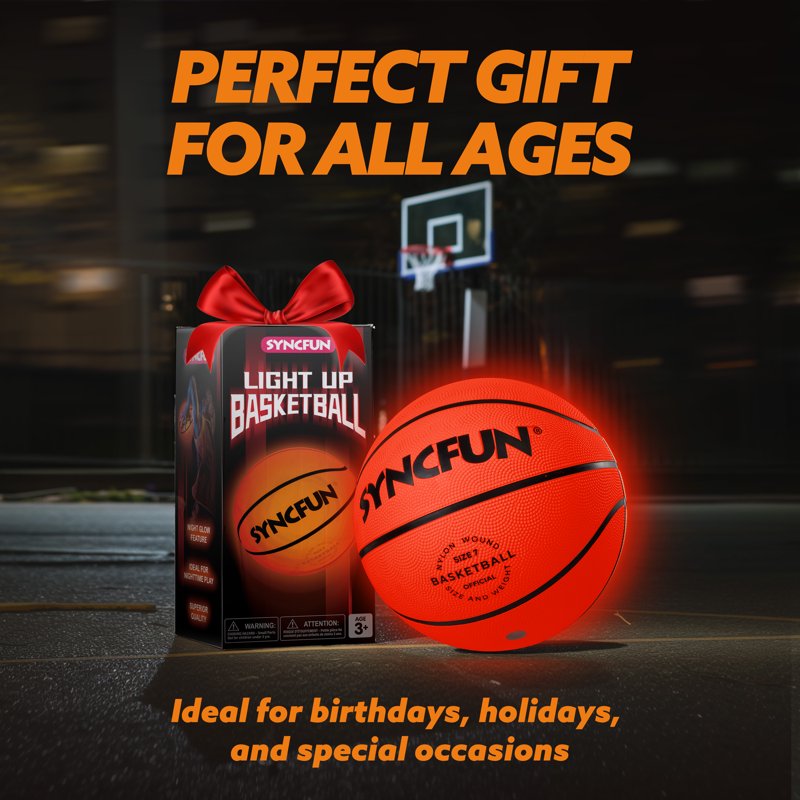Glow in The Dark LED Basketball - Official Size 7 for Night Play & Outdoor Sports