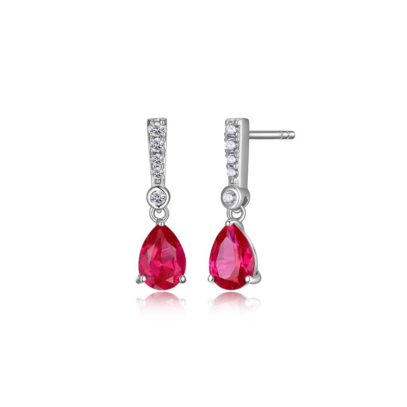 Sterling Silver Ruby and Lab Grown Diamond Drop Earrings - Tear Drop Style