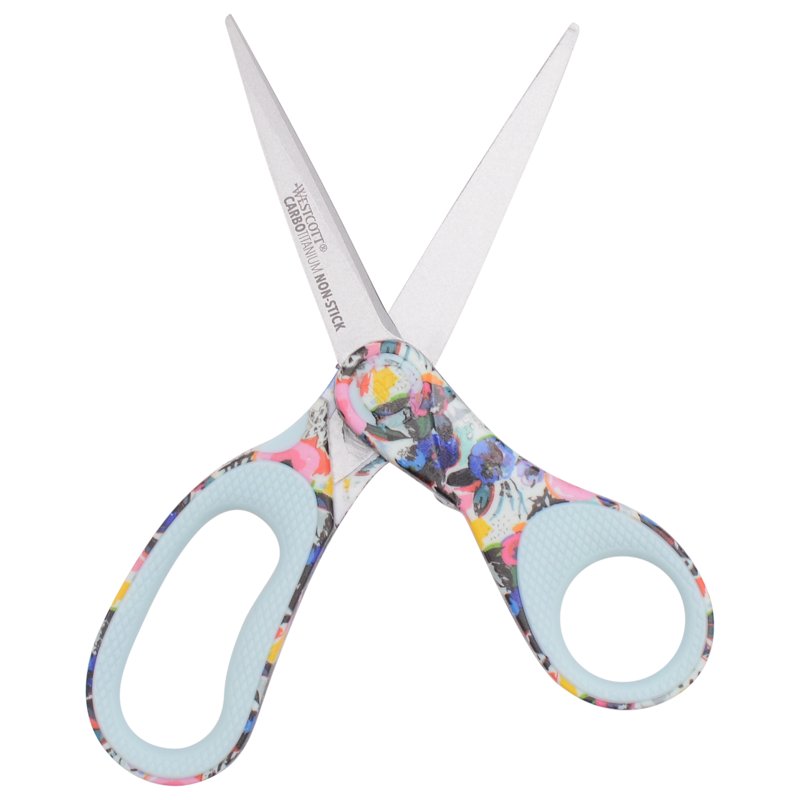 Carbo Titanium Bonded Craft Scissors 8 Inch Floral Blue - Heavy Duty Fabric & Paper