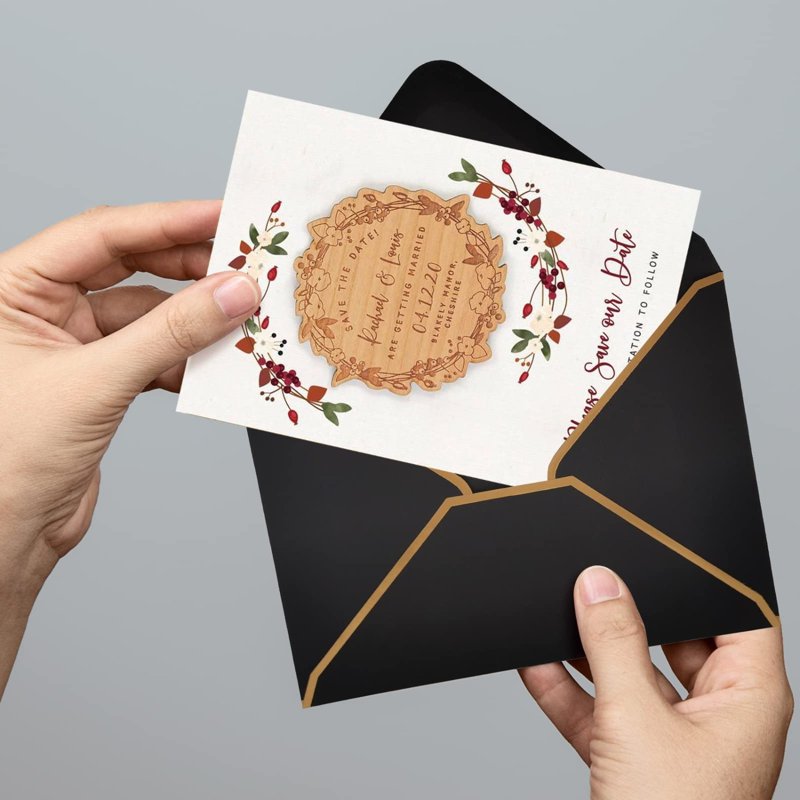 50 Pack A7 Invitation Envelopes Black V-Flap Gold Border 5x7 Inch for Weddings and Events