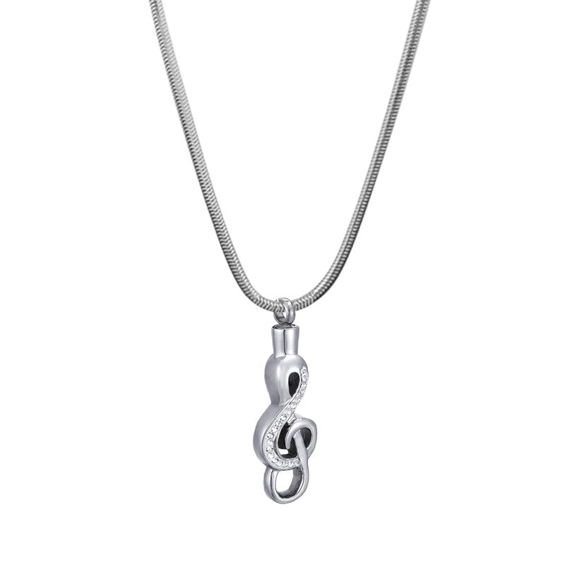 Music Note Cremation Necklace for Ashes - Memorial Jewelry with Free Funnel & Box
