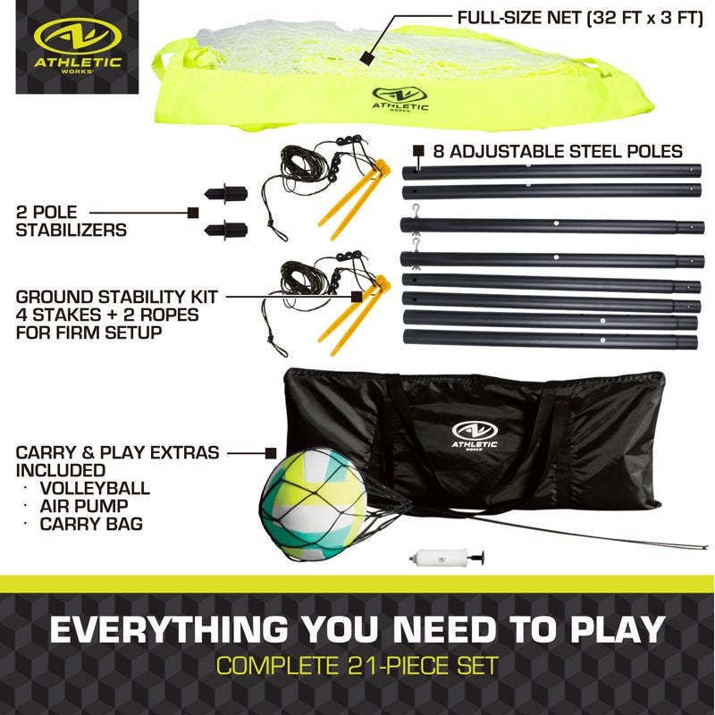 Outdoor Volleyball Set with Net, Ball, Pump & Carrying Bag - Durable All-Weather Sport