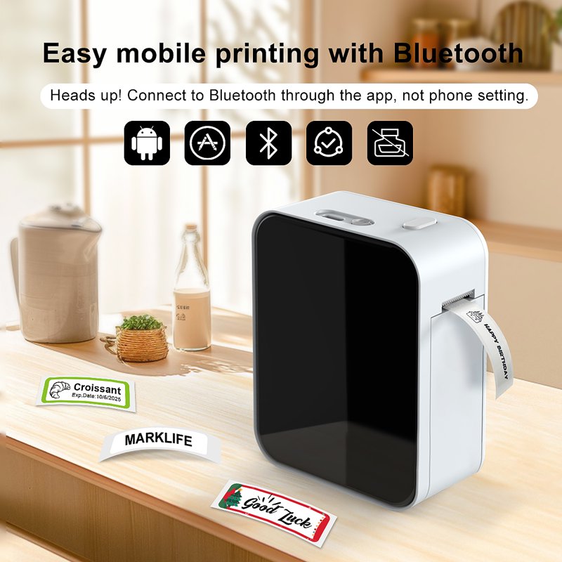 Bluetooth Label Maker with Tape - Portable Thermal Printer for Home & Office