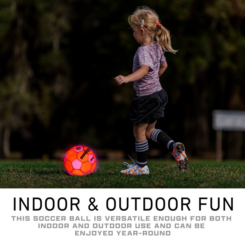 Glow in the Dark Soccer Ball - Official Size 5 with Impact-Activated LED Lights for Indoor & Outdoor Play