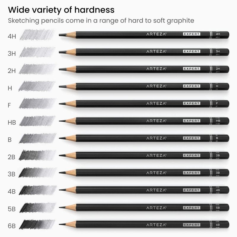Graphite Drawing Pencils Set 12 Colors 6B to 4H for Sketching and Shading